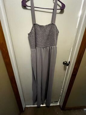 Smocked Bodice wide leg jumpsuit in Gray